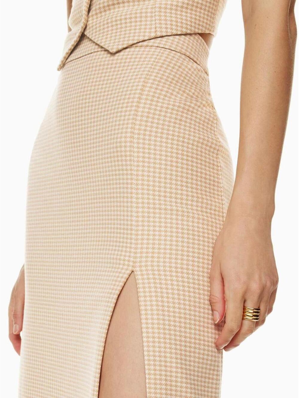 Aritzia Wilfred Patio Midi Skirt - Checkered Tan - 10 - Picture 4 of 9